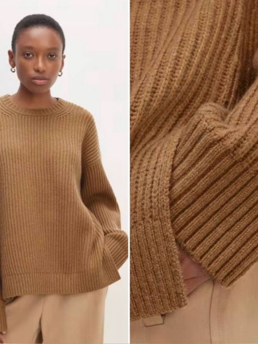 Everlane | Merino Oversized Crewneck Sweater 100% Wool Sz Sm Deep Camel